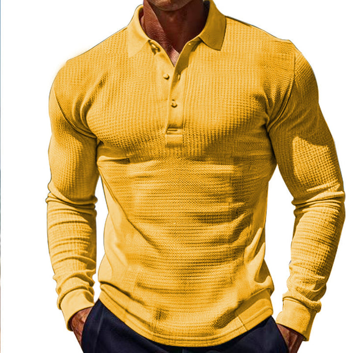 Herren Langarm-Henley-Shirt aus atmungsaktivem Strukturmaterial mit dekorativen Knöpfen Drune
