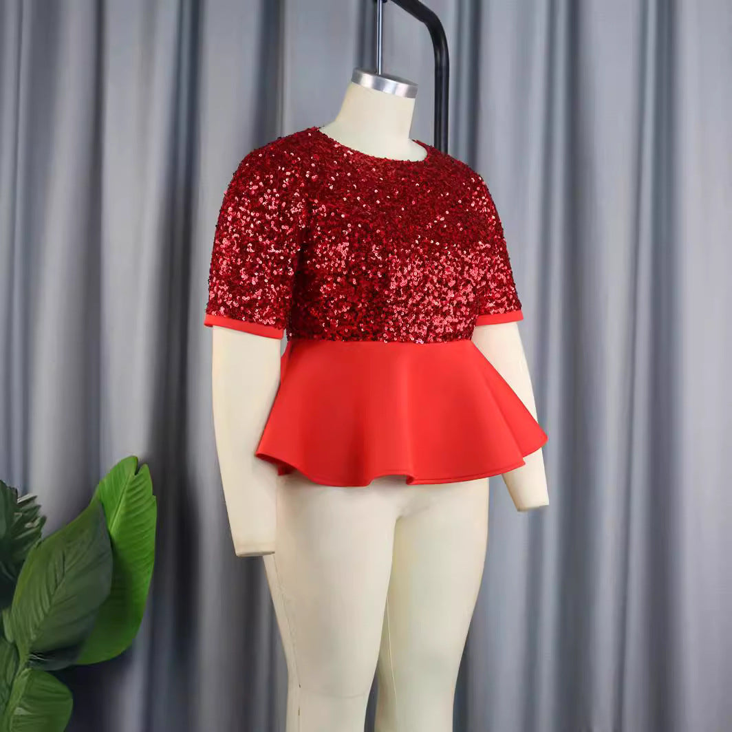 Damen Elegantes Glitzeroberteil mit peplum Saum Drune