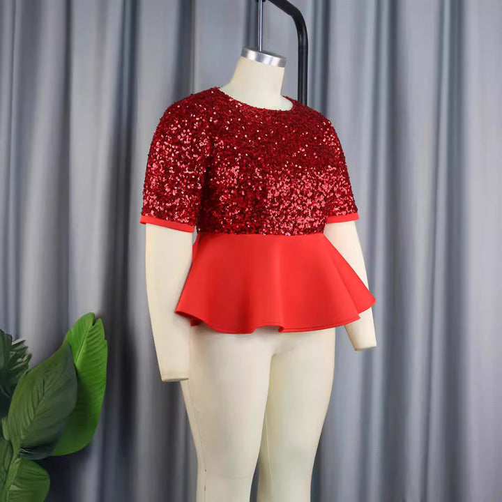 Damen Elegantes Glitzeroberteil mit peplum Saum Drune