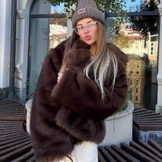 Damen Oversized Plüschmantel mit weit ausgestellten Ärmeln Drune