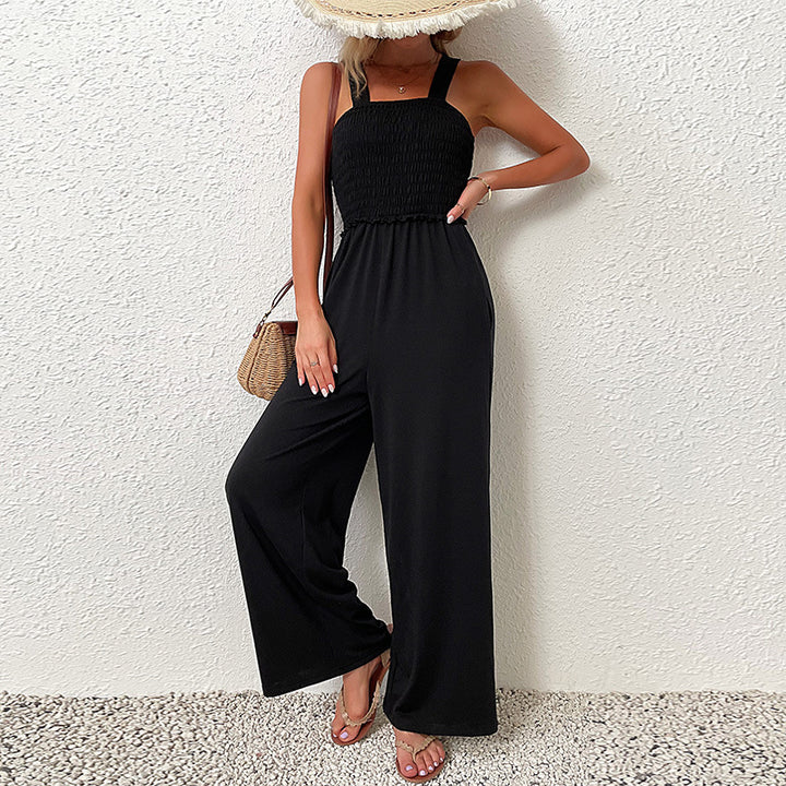 Damen Wildleder Jumpsuit mit schmalem Gummibund und eleganten Trägern Drune