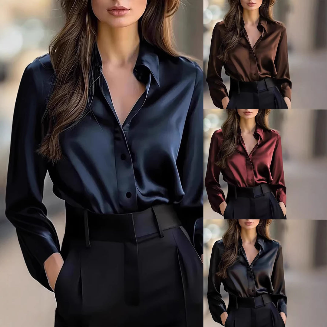 Damen Elegante Satinbluse mit klassischem Schnitt und dezentem Glanz Drune