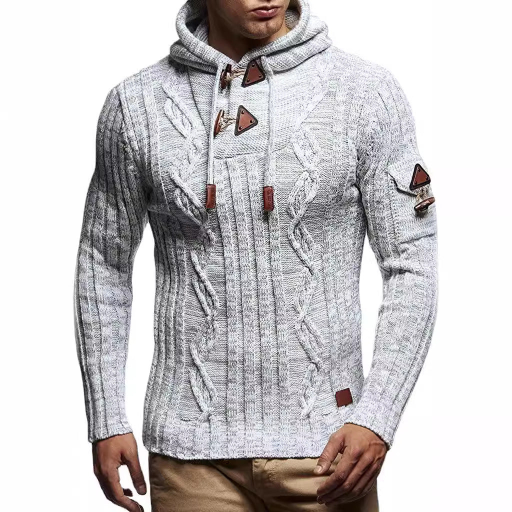Herren Strickpullover mit Kapuze und hochwertiger Struktur Drune