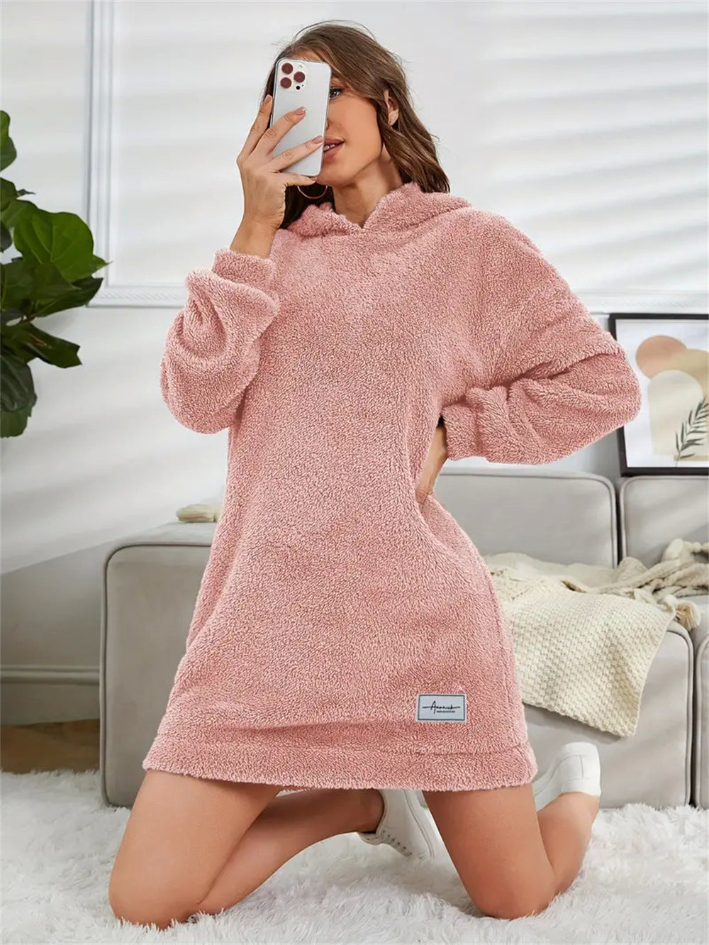 Damen Kuscheliges Hoodie-Kleid Drune