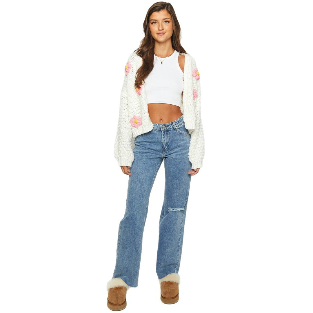 Damen Strickjacke mit floralen Applikationen Drune