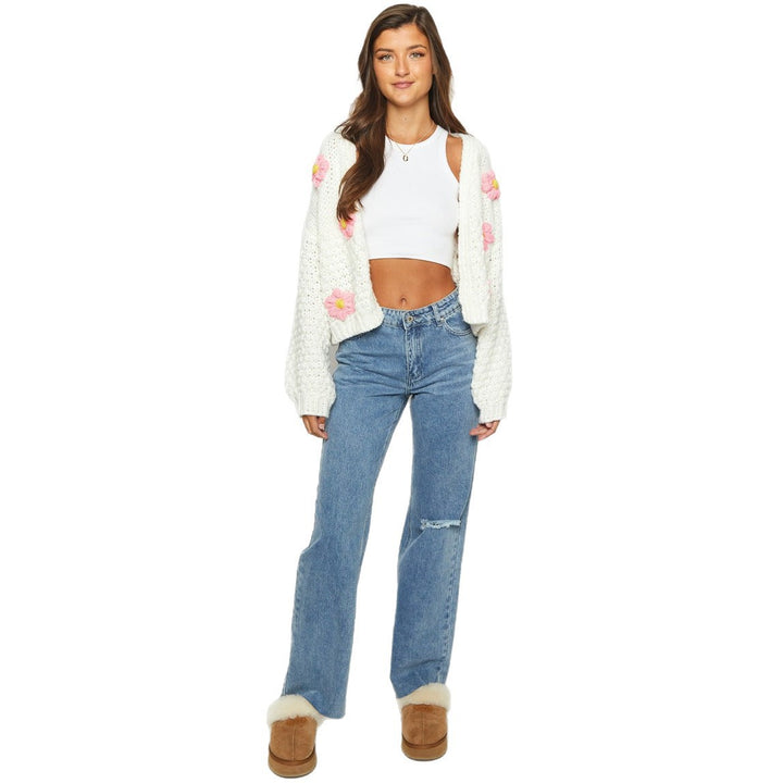 Damen Strickjacke mit floralen Applikationen Drune