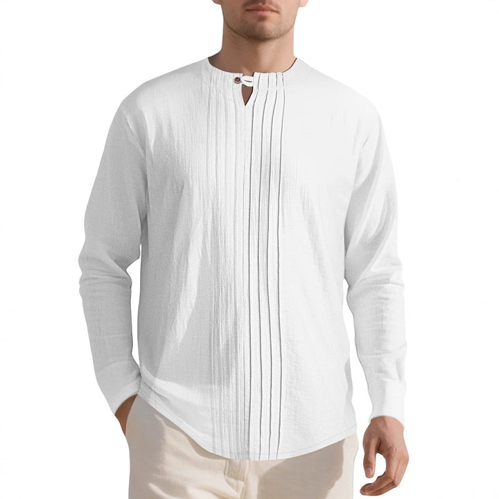 Herren Langarmshirt mit modischem Henley-Ausschnitt und Faltenstruktur Drune