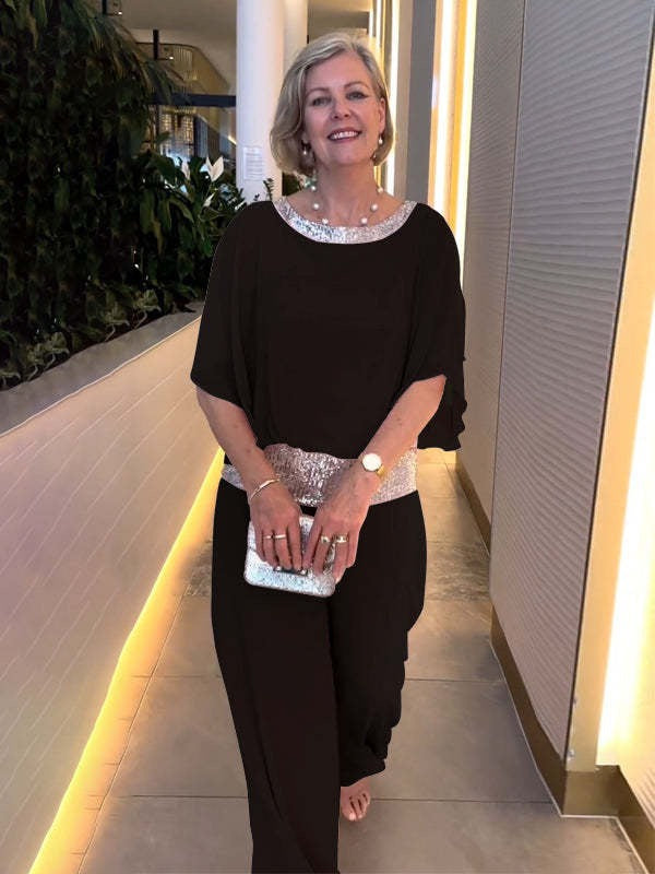 Damen festliches Abendkleid mit funkelndem Oberteil und schwingendem Saum Drune