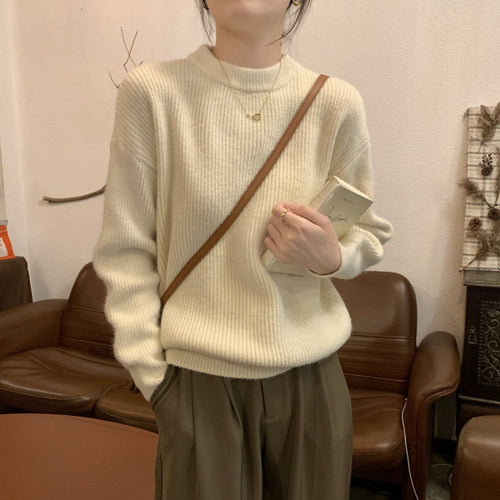 Damen Eleganter Feinstrickpullover mit hohem Kragen und lockerer Passform Drune