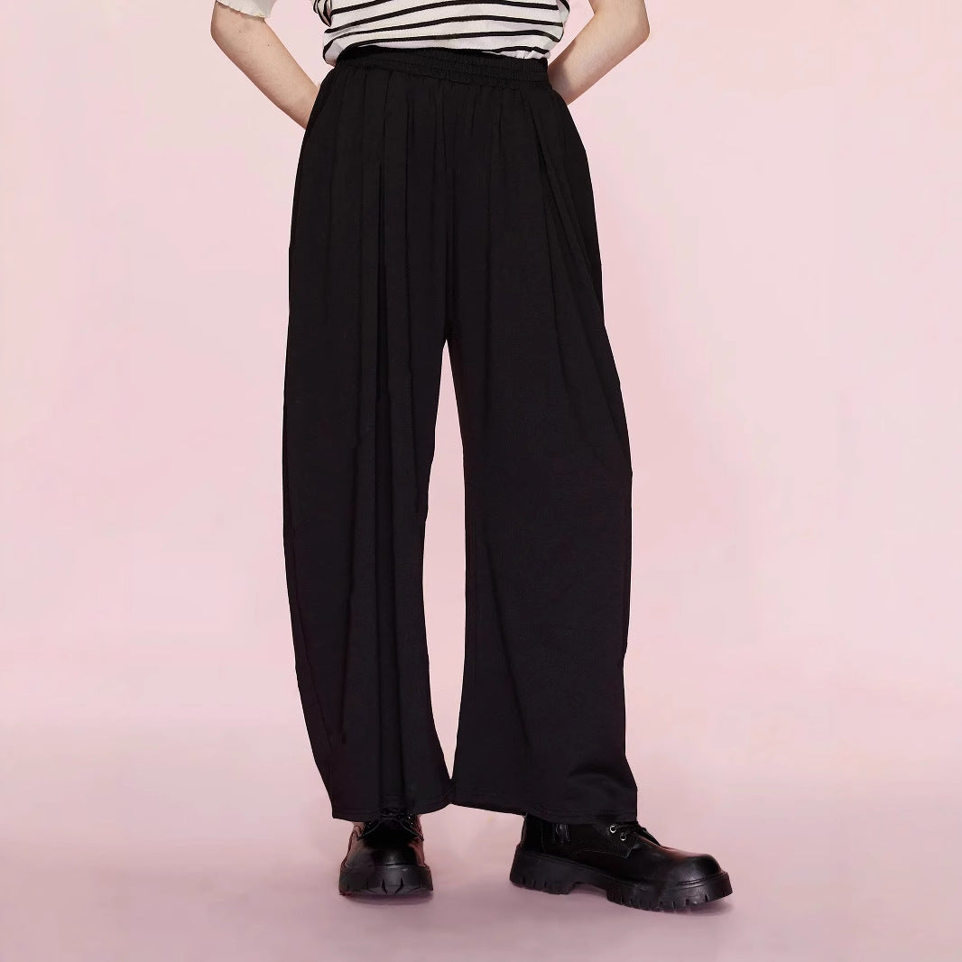 Damen weite Palazzo-Hose mit elastischem Bund und Falten Drune