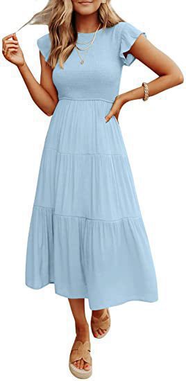 Damen Midi-Kleid mit elegantem geflochtenem Oberteil und leichtem Baumwollrock Drune
