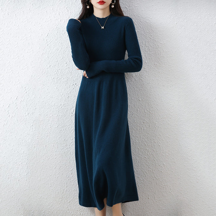Damen Strickkleid mit Hochkragen und feiner Rippstruktur Drune