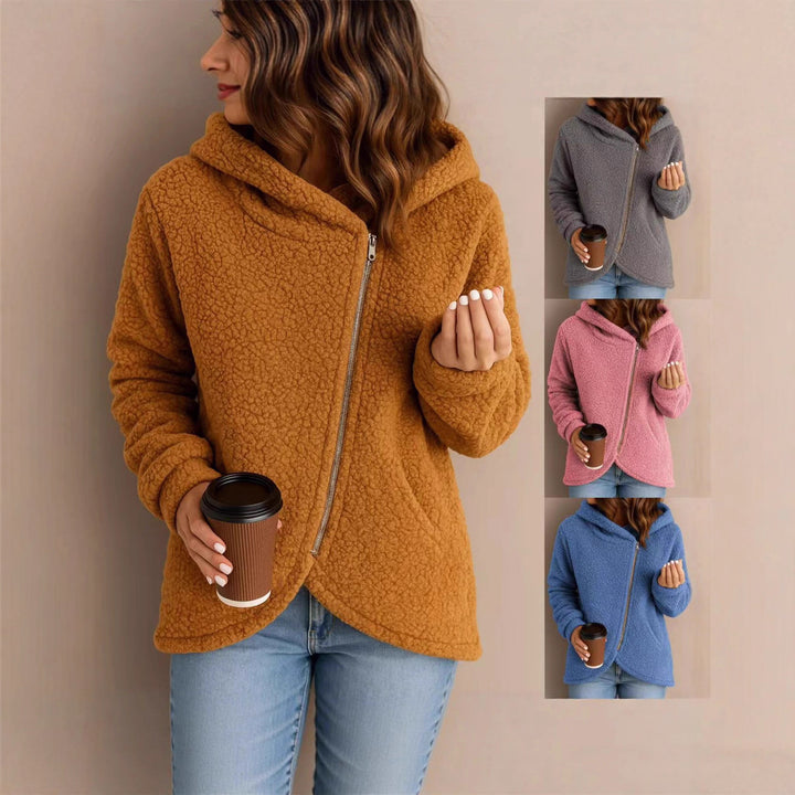 Damen Fleecejacke mit asymmetrischem Reißverschluss und Kapuze Drune