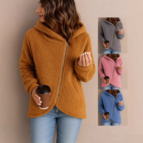 Damen Fleecejacke mit asymmetrischem Reißverschluss und Kapuze Drune