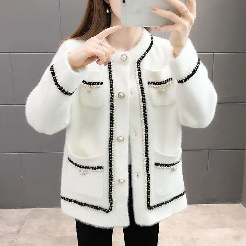 Damen Strickjacke mit modischem Baumwollmix und glänzenden Perlenknöpfen Drune