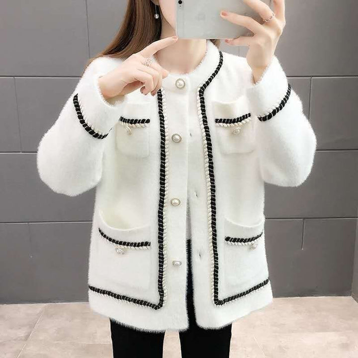 Damen Strickjacke mit modischem Baumwollmix und glänzenden Perlenknöpfen Drune