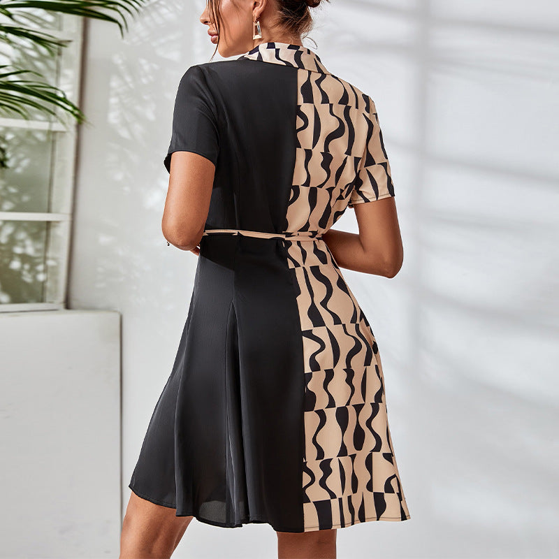 Damen modisches Hemdkleid mit grafischem Design und Taillengürtel Drune
