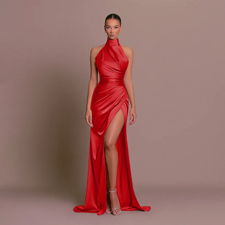 Damen glamouröses Abendkleid mit hohem Schlitz und eleganter Wickeloptik Drune