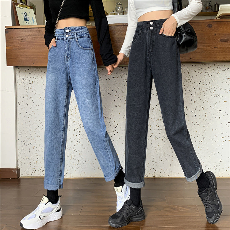 Damen Hochtaillierte Mom-Jeans mit abnehmbaren Säumen Drune