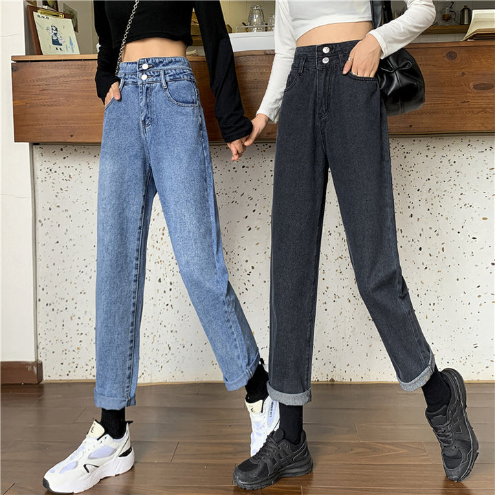 Damen Hochtaillierte Mom-Jeans mit abnehmbaren Säumen Drune