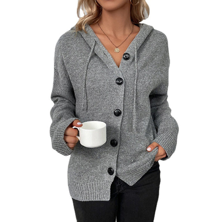 Damen Strickjacke mit Kapuze und grober Textur Drune
