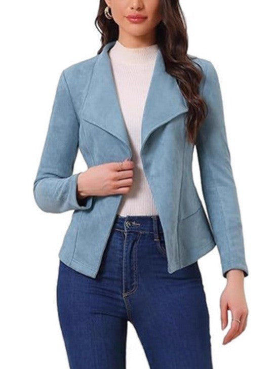 Damen Kunstlederblazer mit lässigem Schnitt und modischem Revers Drune
