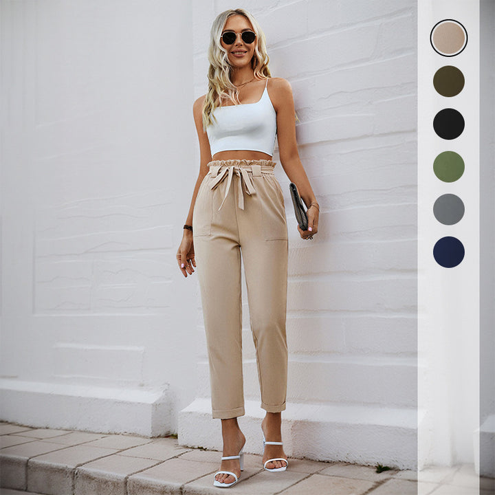 Damen Bequeme High-Waist Pants mit Taillengürtel Drune