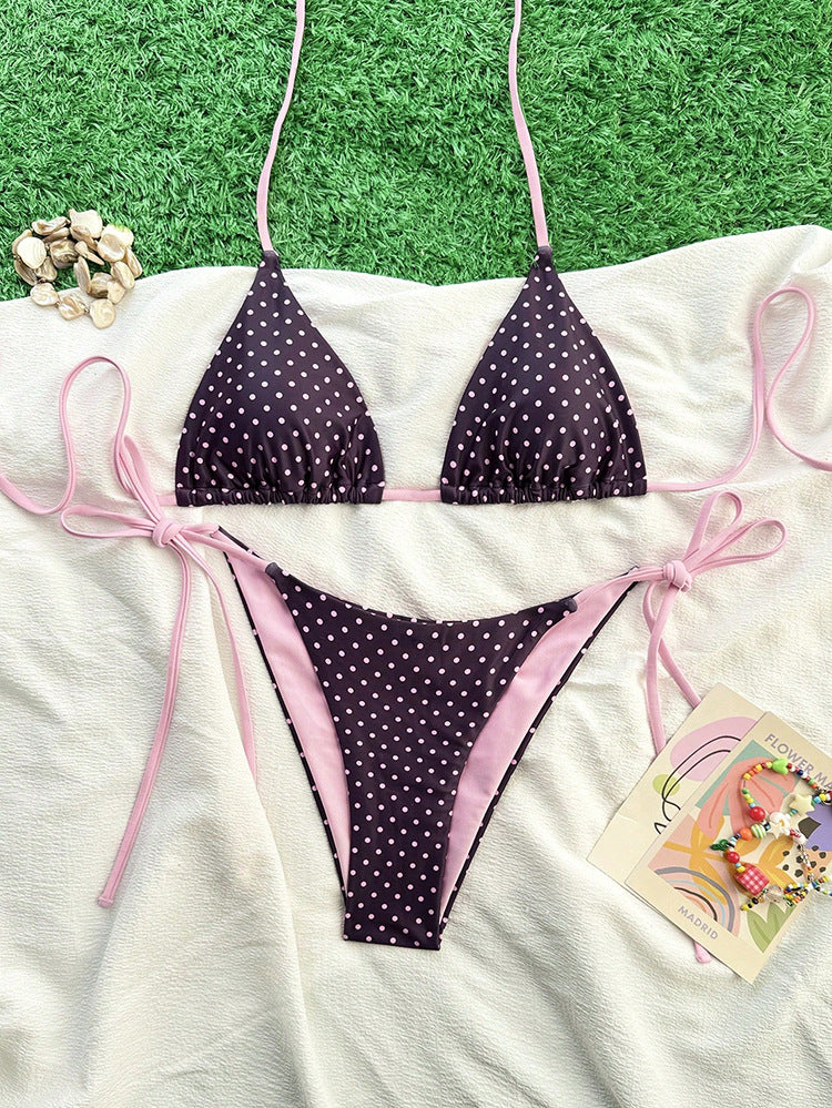 Damen Triangel-Bikini-Set mit verstellbaren Bindebändern und animalischem Design Drune