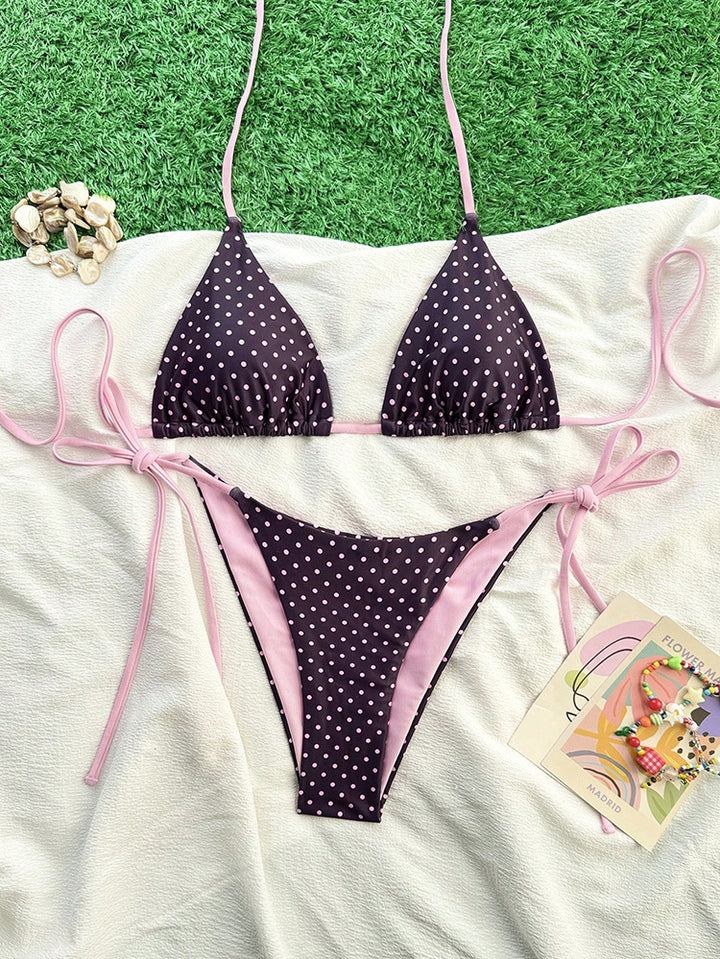 Damen Triangel-Bikini-Set mit verstellbaren Bindebändern und animalischem Design Drune