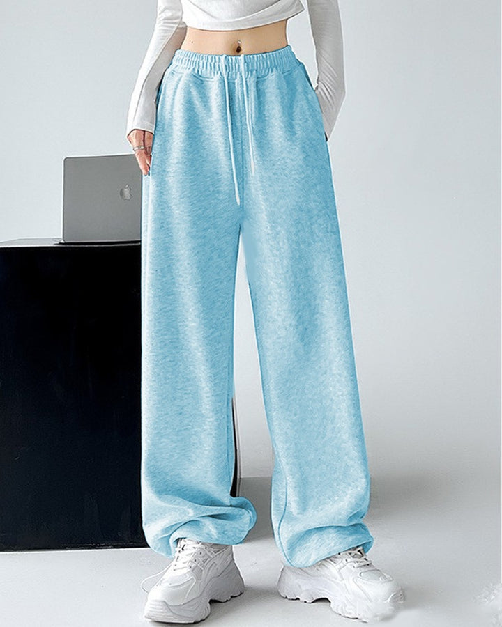 Damen nan extraweite Palazzo-Sweathose mit hohem Komfortbund, seitlichen Eingrifftaschen, Schlitz am Saum und Kordelzug Drune
