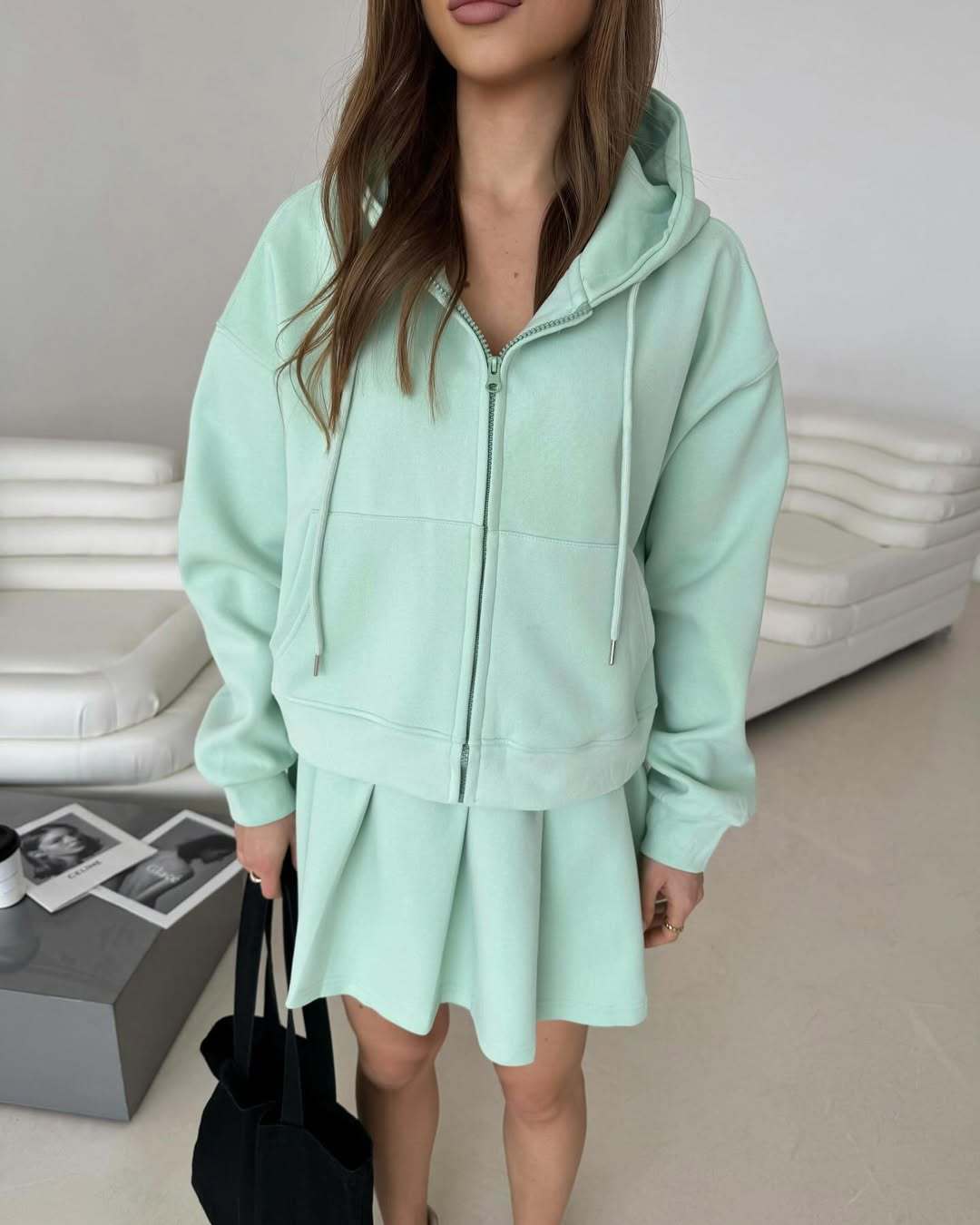 Damen Sportives Hoodie und Rock Set Drune