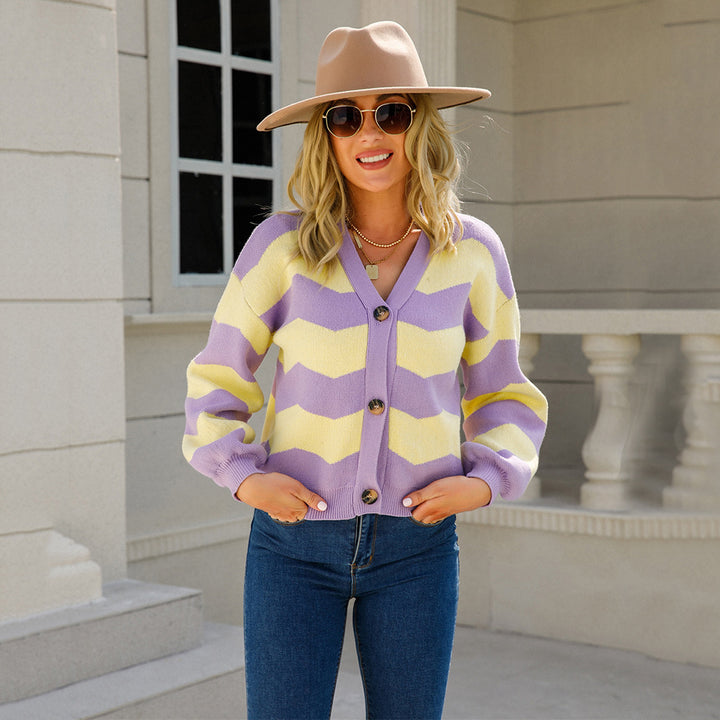 Damen modische Strickjacke mit Chevron-Muster Drune