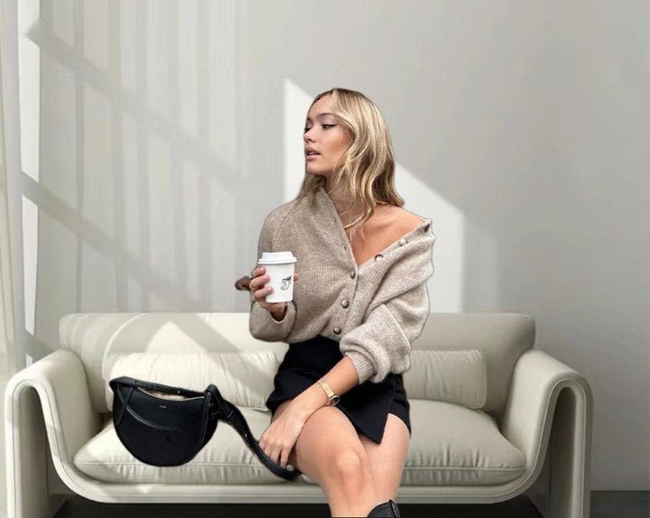 Damen lässiger Strickcardigan mit Knopfverschluss und weitem Schnitt Drune