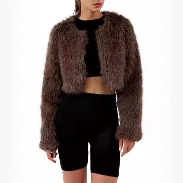 Damen Flauschige Kurzjacke mit offenem Schnitt Drune