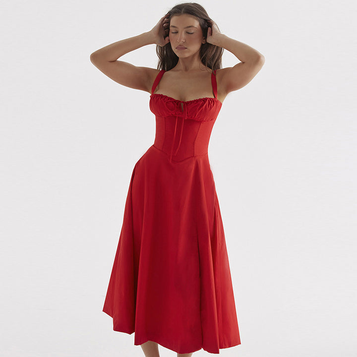 Damen Elegantes Maxikleid mit gerafftem Oberteil und ausgestelltem Rock Drune