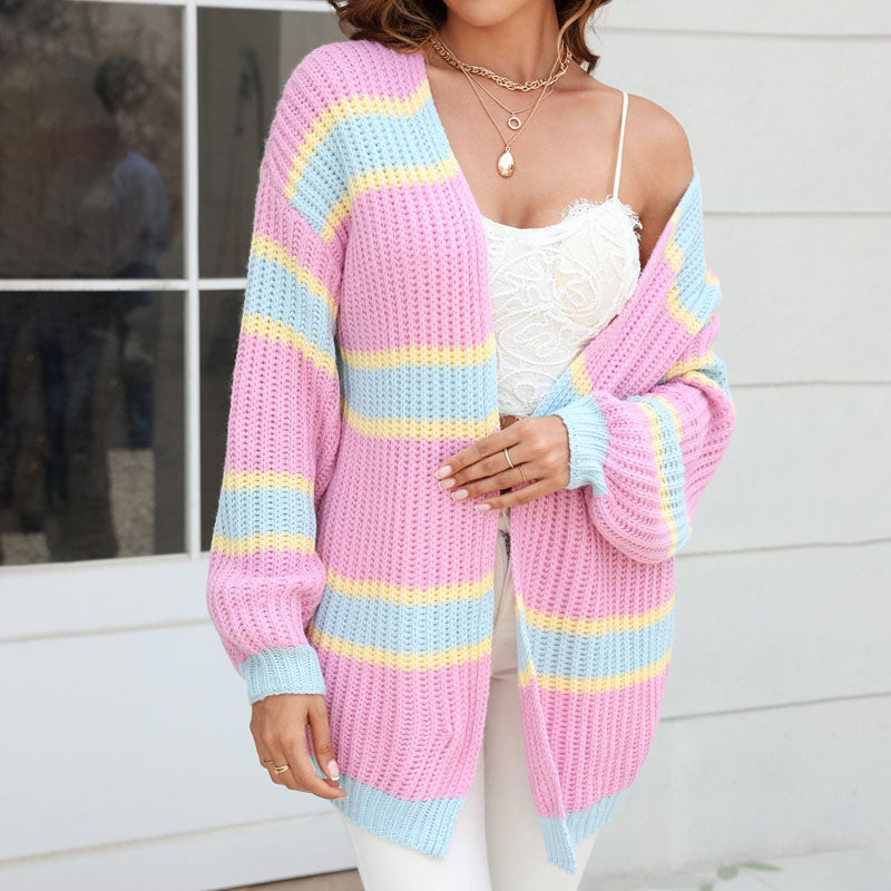 Drune | Cardigan mit Streifen Weiche Strickware Lässiger und Farblicher Look