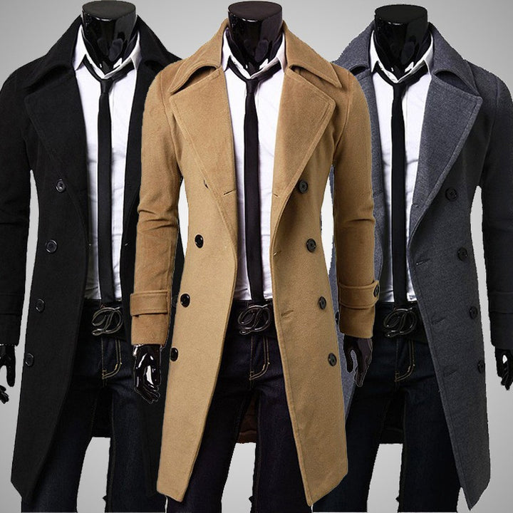 Herren nan eleganter doppelreihiger Mantel mit schmaler Taillierung und breitem Revers Drune