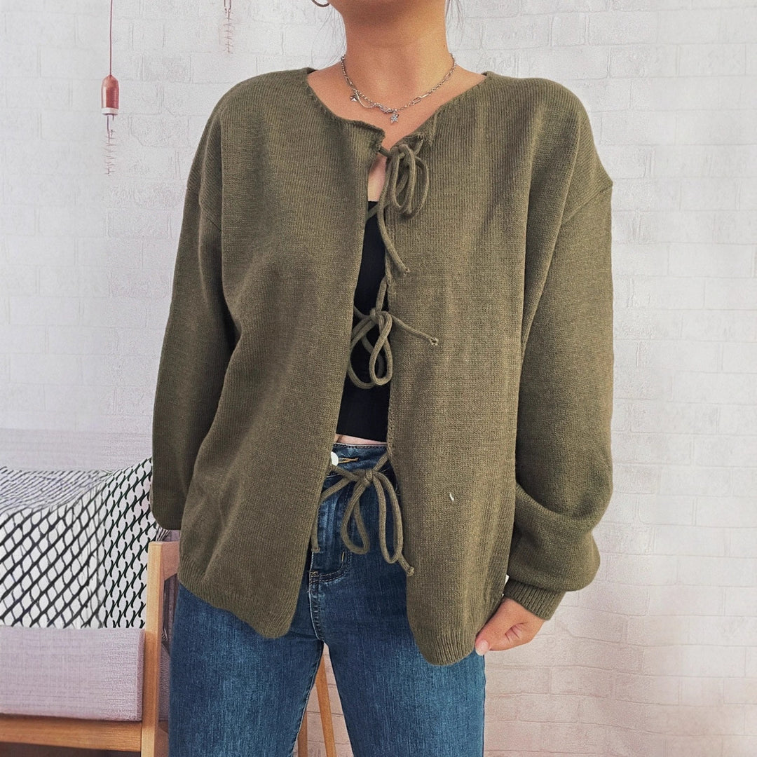 Damen Strickjacke mit dekorativem Schnürdesign und weitem Schnitt Drune