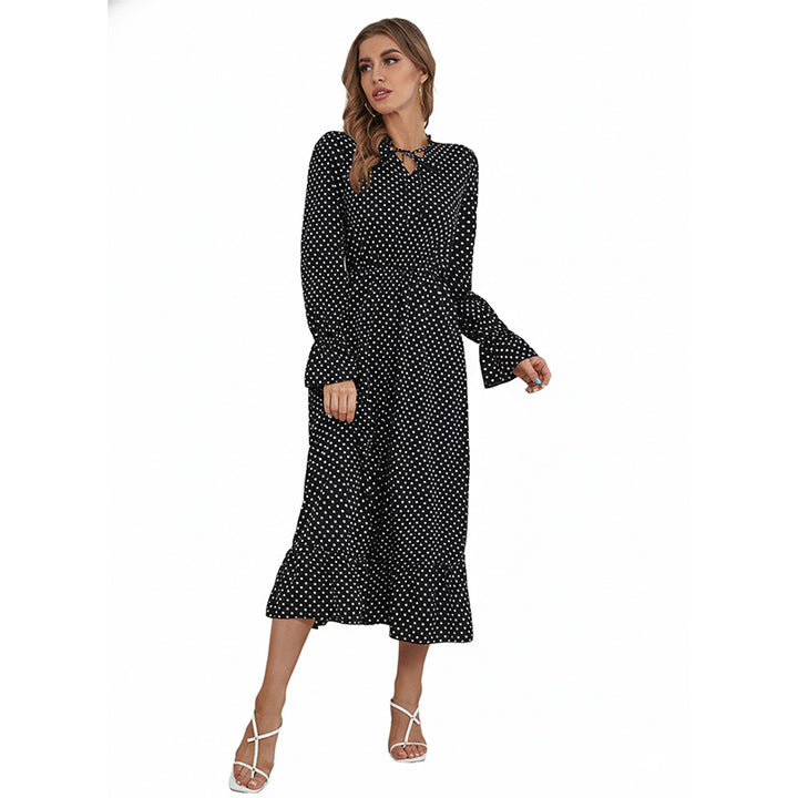 Damen Maxikleid mit eleganten Punkten und taillierbarem Gürtel Drune