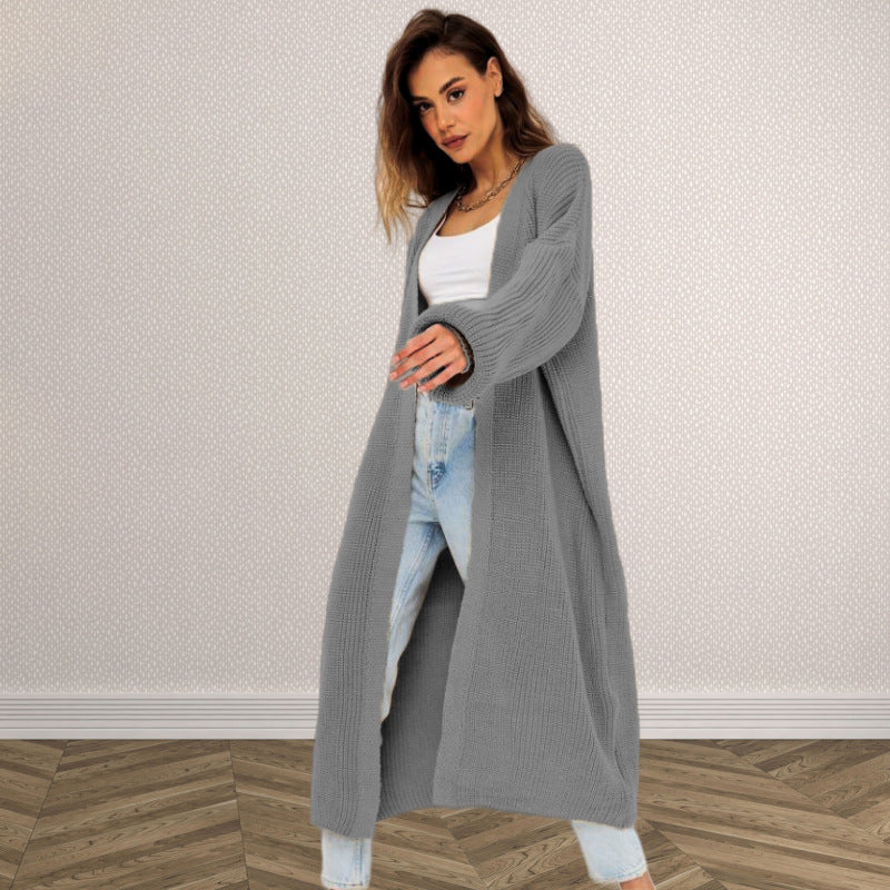 Damen Grober Strickmantel mit offenem Schnitt und tiefen Taschen Drune