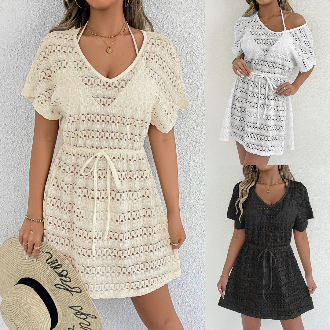 Damen luftiger Häkel-Strandüberwurf mit verstellbarem Taillenzug Drune