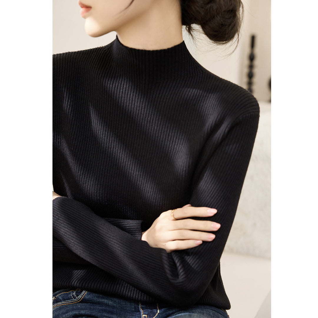 Damen modischer Rollkragenpullover mit strukturiertem Rippdesign und kontrastierenden Ärmeln Drune