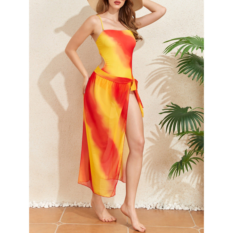 Damen Eleganter Wickel-Badeanzug mit luftiger Strandrobe Drune