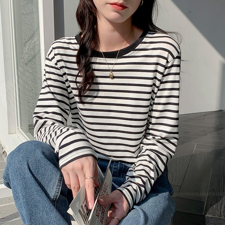 Damen lässiges Langarmshirt mit modischem Streifenmuster Drune