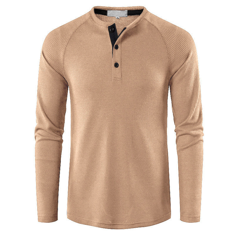 Herren nan strukturiertes Henley-Langarmshirt mit Waffelstruktur, Halbknopfleiste und Raglanärmeln Drune