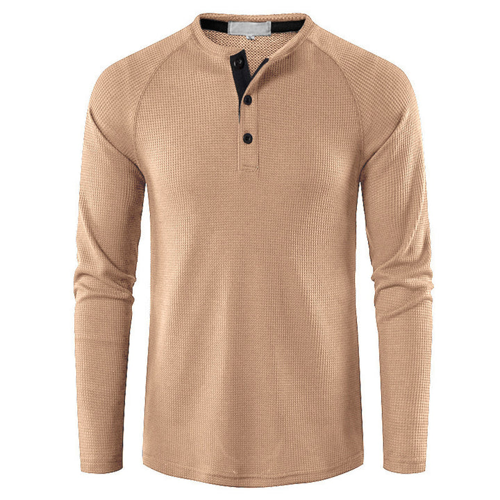 Herren nan strukturiertes Henley-Langarmshirt mit Waffelstruktur, Halbknopfleiste und Raglanärmeln Drune