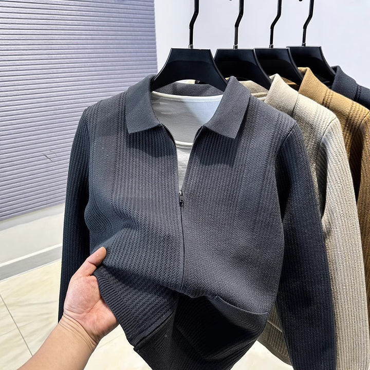 Damen Pullover mit strukturiertem Reißverschluss und klassischem Kragen Drune