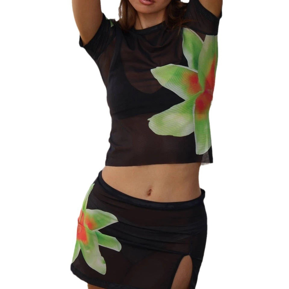Damen luftiges Strandoutfit mit floralem Design Drune