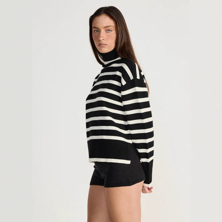 Damen gestreifter Rollkragenpullover mit lässigem Schnitt Drune