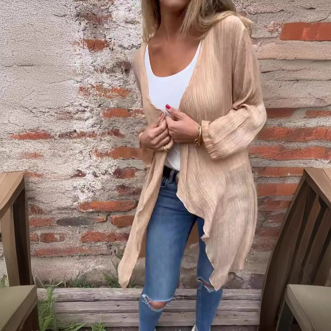 Damen Longcardigan mit fließendem Schnitt und eleganten Raffungen Drune